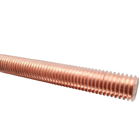 Close-up of Built To Last M8 Copper Thread Rod Set With Hex Nuts And Flat Washers 2 Rods C11000 Red Copper 8mm Thread 50mm Length Apiece