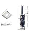 Rock Solid Spiral Flush Trim Router Bit Set With Half Inch Shank dual bearing, features dimensions and replaceable carbide inserts.