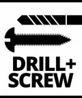 Illustration of drill and screw symbols representing Rock Solid 18V Cordless Drill Driver With Kickass 45 Nm Torque.