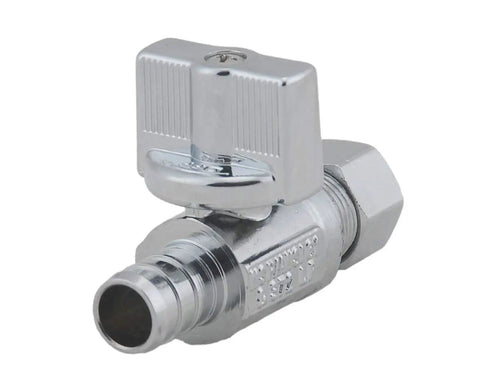 Twenty Pack 1/4 Turn Straight Shut Off Valve 3/8 Inch Compression X 1/2 Inch PEX Chrome Plated Lead Free Brass