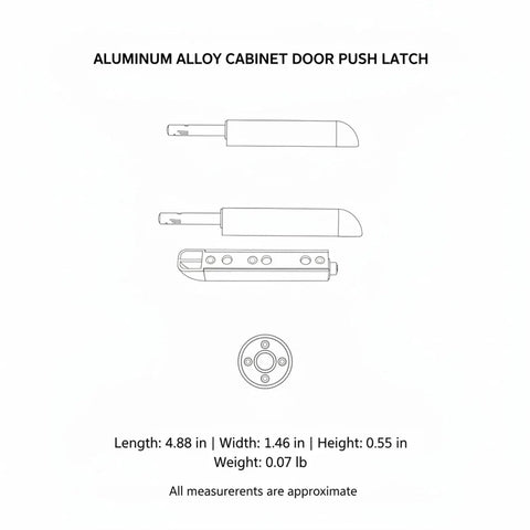 Diagram of Push To Open Cabinet Latch Handle Free Rebounder For Kitchen And Wardrobe Doors Aluminum Alloy Silver Finish 1 Pack