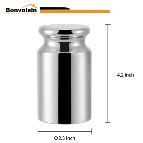 2 Kg Calibration Weight for Digital Scale, Class M1 Chrome Finish Carbon Steel, 4.2 inch height, lab standard