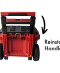 Packout Handle Release Pins Kit For Tool Boxes And Rolling Tool Chests showing reinstalled handle on red toolbox