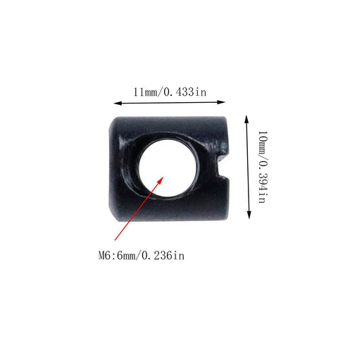 Close-up of an M6 black barrel nut from 20 Pcs M6 Barrel Nuts Cross Dowels Slotted Nuts Replacement Hardware Kit For Cribs And Flat Furniture Black M6x10mmx11mm Durable DIY Friendly Fasteners, showing dimensions 11mmx10mm.