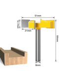 Premium 8mm 4 Edge T-Slot Router Bit For Precision Wood Slotting And Smooth Milling Cuts, 8mm shank, 64mm height.