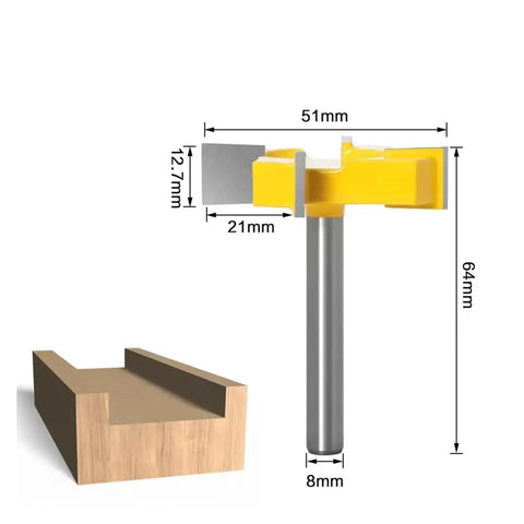 Premium 8mm 4 Edge T-Slot Router Bit For Precision Wood Slotting And Smooth Milling Cuts, 8mm shank, 64mm height.