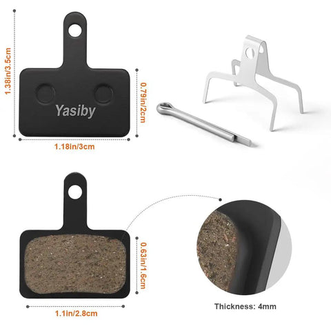Diagram of High Performance Disc Brake Pads For MTB Bikes With Installation Tools, showing dimensions and materials.