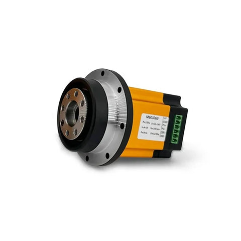 100W Brushless DC Servo Motor With Integrated Planetary Reducer for Robotic Joints, yellow casing, side view