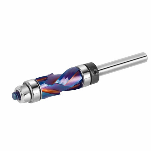 Coated Flush Trim Router Bit With 1/4 Inch Shank, 1/2 Inch Cutting Diameter, 1 Inch Cutting Length, Top And Bottom Bearing