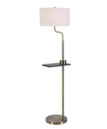 Brass Finish USB Floor Lamp With Built In Tray And USB Port For Easy Charging Tall Standing Light With Storage Shelf For Remote Mugs And Essentials