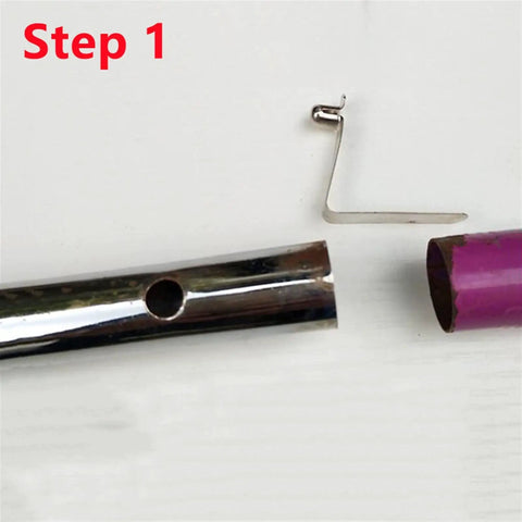 8mm Diameter V Shape Shrapnel Double Solid Button Snap Spring Clip setup for kayak paddles and tent poles, showing initial assembly step