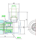 Technical drawing of a Field Ready 4 Pin Right Angle Plug And Play M12 Style Circular Sensor Connector Socket with dimensions and screw locking details.