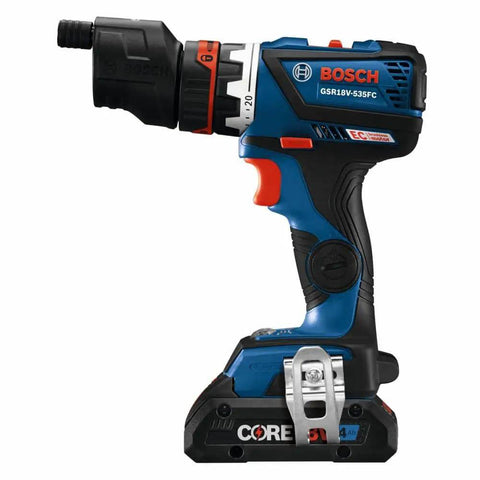 Compact 18V Cordless Drill Driver With Brushless Motor And Rugged Locking Chuck Supporting 5In1 Flexiclick Quick Swap System Paired With A Badass 4Ah Battery Pack, side view showing detailed design.