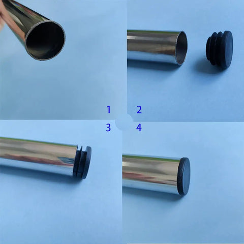 12 Pack Black Plastic End Plugs 25mm Outside Diameter 1 Inch For Round Tubes And Pipes Furniture Finishing Caps Fits 0.81 To 0.93 Inch Hole Size Keeps Ends Clean And Sleek shown in multiple stages of installation