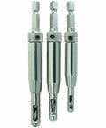 Self Centering Quick Change Door Hinge Drill Bit Set, 3 Pack, steel bits for precise pilot holes, front view