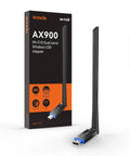 AX900 Ultra Fast WiFi 6 USB Adapter with 6dBi High Gain Antenna and packaging visible
