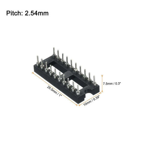20 Pack 2.54mm Pitch DIP IC Socket Dual Row 20 Pins Round Pins Soldering Friendly for Electronics DIY Projects, black thermoplastic body
