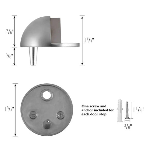 Floor Mounted Door Stops Five Pack Satin Nickel Zinc Heavy Duty With Rubber Cushions And Easy Install Dome Shaped diagram