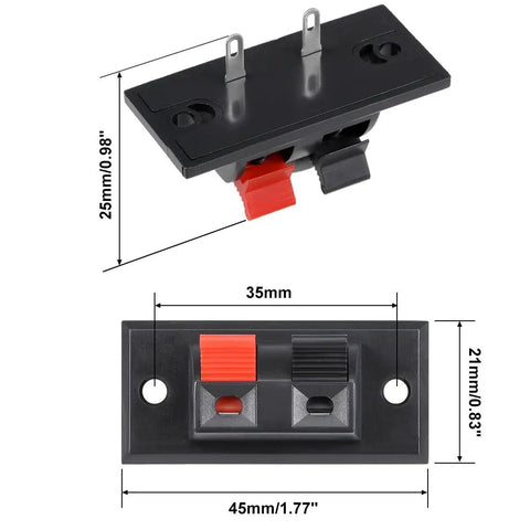 Two Pack 2 Way Speaker Spring Connectors Plug And Play Terminal Clips For Quick Speaker Wiring, 2 Pins And 2 Positions, Spring Load Clip