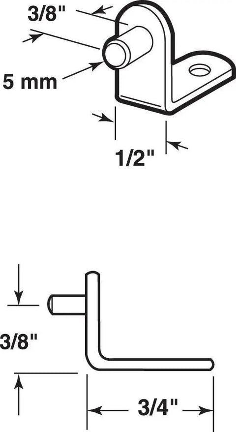 Diagram of 5mm Steel Nickel Plated Shelf Support Pegs 8 Pack For Cabinets And Bookcases, showing dimensions and design details.