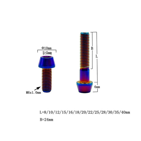 Five Pack Titanium M6x1 Thread 25mm Hex Socket Head Bolts For Bike Stem Burnt Blue Titanium Finish Tapered Head