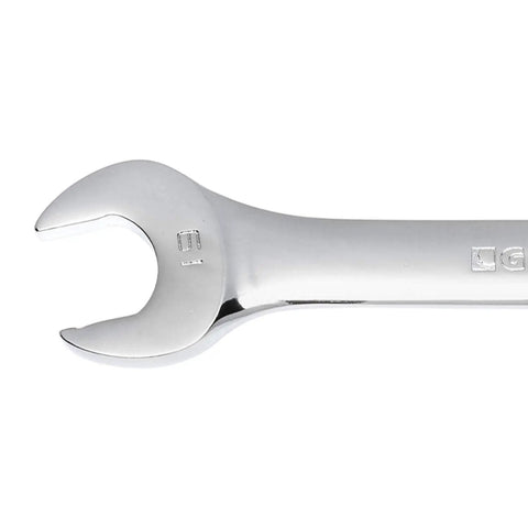 Close-up of a 14mm 6 Point Combination Wrench With Off Corner Loading Box End For Secure Hex Fastener Fit, showing open end design.