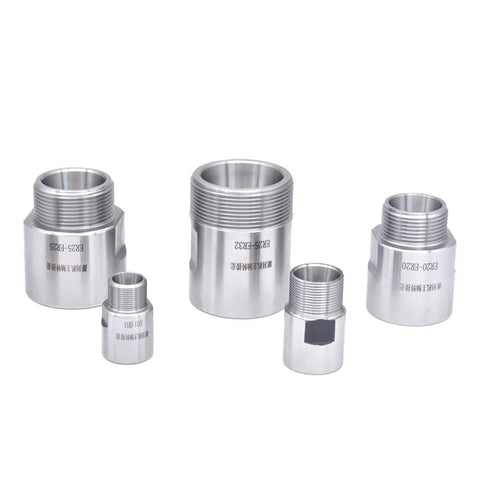 Set of 5 silver metal ER collet thread adapters for spindle motors (ER11–ER32)