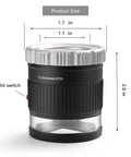 30X Loupe Magnifier With Adjustable Focal Length And Foldable Design for Textiles and Crafts, shown with 1.1in lens and light switch.