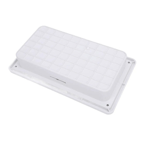 Heavy Duty RV Baggage Door Toolbox With Safety Latch And Drain Bottom Cap Rock Hard Abs Shell in white, compact design for trailers.