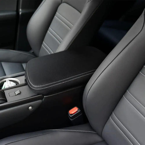 Lexus NX Center Console Armrest Cover 2015-2021 Full Coverage Protector for NX200t NX300h NX300 Black With White Stitching installed