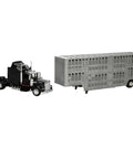 Kenworth W900 1 43 Diecast Pot Belly Livestock Trailer Long Hauler Rig With Chrome Detailing model truck and trailer by New Ray Toys