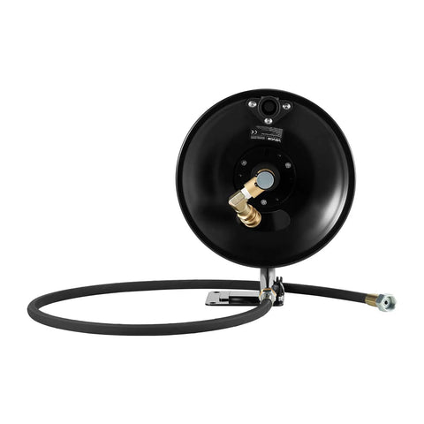 Back view of Heavy Duty Pressure Washer Hose Reel 50 Feet Three Eighths Inch Steel Bracket Mounted For Wall Floor Or Truck Mount 4000 PSI