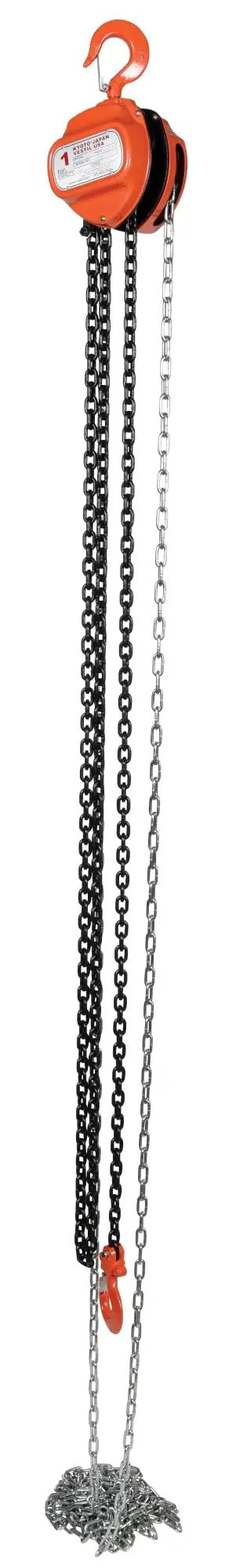 HCH 2 15 Steel Manual Chain Hoist 15 Ft Lift 2000 Lb Capacity Orange with stamped steel housing and load chain