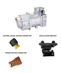 Heavy Duty 50Cc 800V R290 Dc Air Conditioner Electric Compressor with connectors and installation bracket for vehicle use.