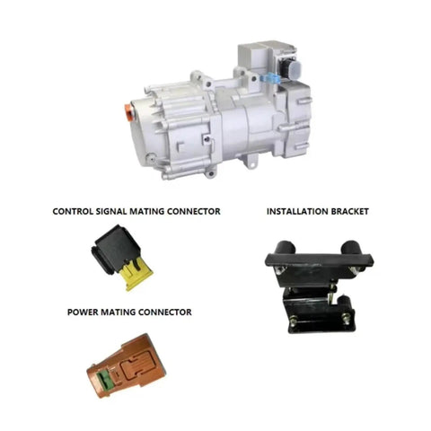 Heavy Duty 50Cc 800V R290 Dc Air Conditioner Electric Compressor with connectors and installation bracket for vehicle use.