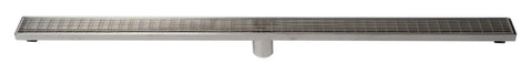 Plug And Play Slick 47 Inch Stainless Steel Linear Shower Drain With Crisp Groove Lines and Hassle Free Pop Off Basket Strainer.