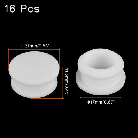 Slick Snap In Locking Silicone Hole Plugs For Round Rubber Panel Seal Covers And Waterproof Bulkhead Caps Hella Tough Flush Mount Design Pack Of Sixteen White Pieces displayed with measurements