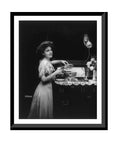 Retro Kitchen Scene Wall Art Print Professionally Framed In Classic Black Wood Antique Era Photo With Woman Cooking