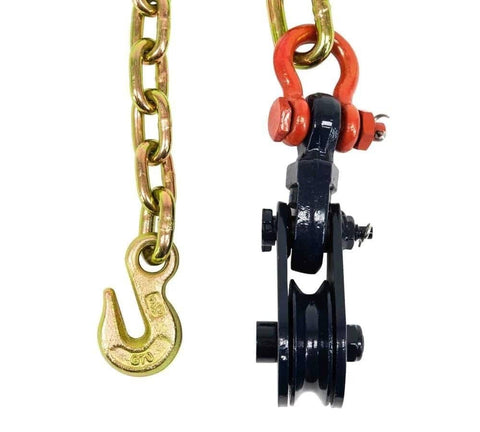 Two Ton Snatch Block With Chain For Car Carrier And Three Eighths Inch By One Hundred Foot Winch Cable With Steel Core Rope For Wrecker Tow