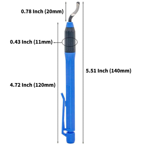 Deburring tool NO2000 with 360° swivel head and 11 HSS blades, blue handle.