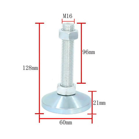 Beefy 4 Leveling Feet With M16 Galvanized Screws Chrome Ground Plate Adjustable Nut And Secure Buckle Anti Slip Vibration Reduction For Uneven Floors Easy Install Deep Threads And Even Pressure, M16 60mm base