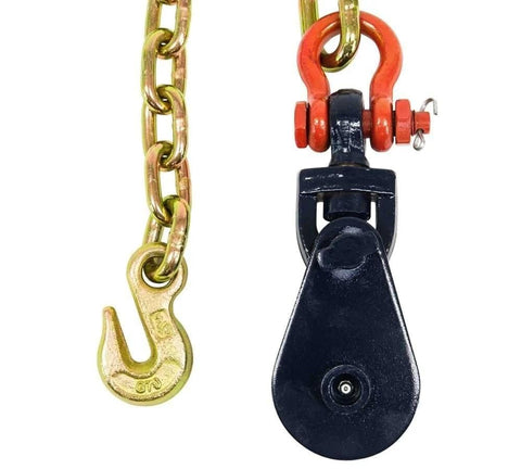 Two Ton Snatch Block With Chain For Car Carrier And Three Eighths Inch By One Hundred Foot Winch Cable With Steel Core Rope For Wrecker Tow