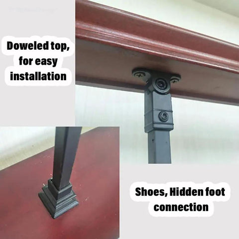 Real Deal Black Wrought Iron Square Balustrade Spindle With Heavy Duty Stair Railing Posts For Deck Porch Balcony And Pool Fence Setup Quick To Mount Screw Kit Supercharge Your Yard Safety Gear Right Now, shown with doweled top and hidden foot connection.