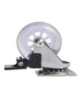Side view of 4 Pack 2 Inch PU Transparent Crystal Stem Casters With Brakes For Furniture Universal Wheels highlighting flat brake design.