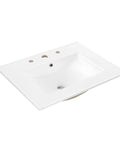 Top Tier 24 Inch Bathroom Sink Top Crafted From Heavy Duty White Ceramic With A No Fuss Three Hole Design Ideal For Fast Vanity Fixes And That Slick Modern Look Everyone Loves, showcasing a rectangular sink.
