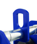 Close-up of a blue steel pin on Beefed Up Dual Wheel Beam Trolley For Lifting, 2 Ton Capacity, Manual Push Hoist.