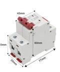 Premium Dual Pole Circuit Breaker With 35Mm Din Rail Mount For 3A To 63A Amps And 400V Ac Panels detailed view with measurements.