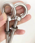 Heavy Duty Stainless Steel Eye Bolt Set, M8 Shoulder Eyebolt, Five Sixteenth Inch By Three Point One Five Inch, Two Pack With Nuts And Washer, close-up