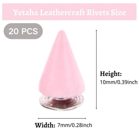 Pink 7X10MM Cone Punk Screw Back Spikes And Premium Heavy Metal Studs To Upgrade Badass Fashion Apparel Embellishments Gonna Slay Leather Crafts And Dope Diy Projects Today. Individual pink cone spike with dimensions 7mm wide and 10mm high.