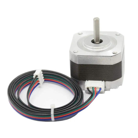 Six Pack Two Meter XH2.54 4 Pin To 6 Pin Terminal Stepper Motor Cables Set attached to a Nema 17 motor with JST connectors